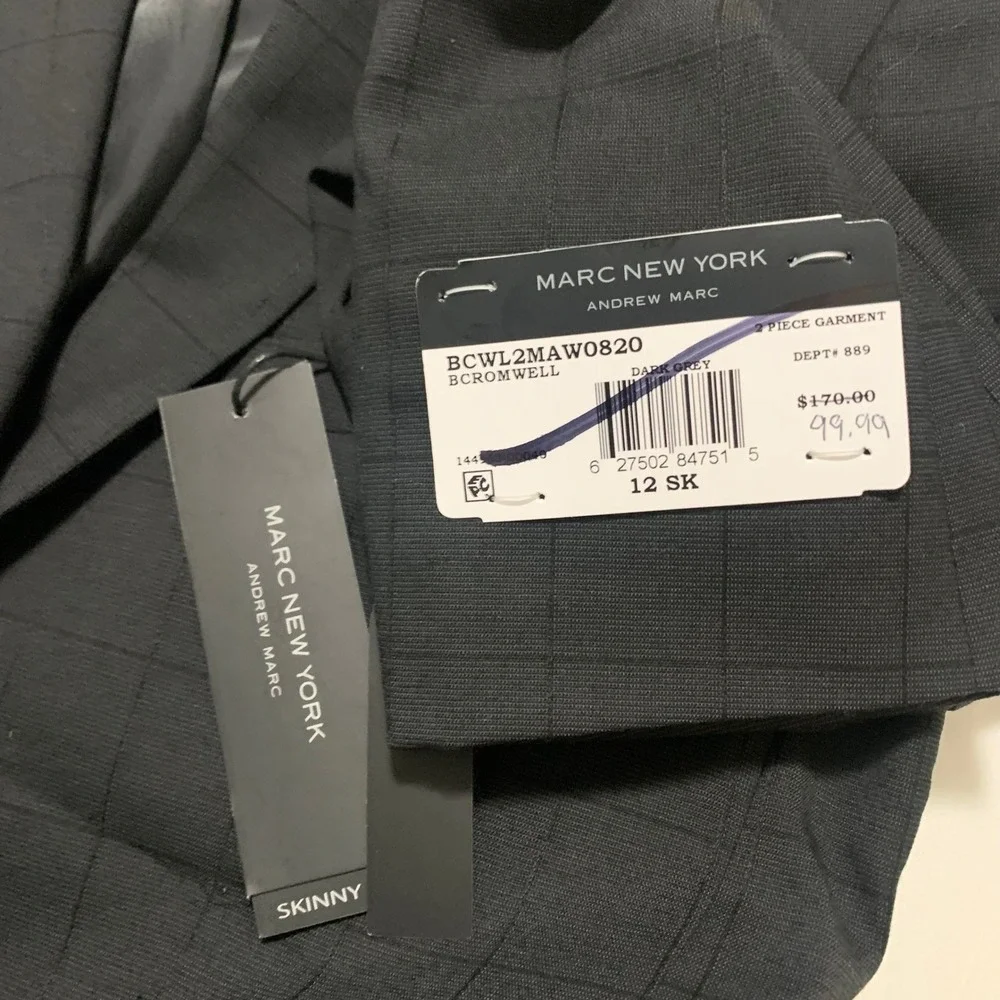 Mark New York Boys Cromwell Skinny Suit Jacket Blazer Dark Grey Grid Size 12SK